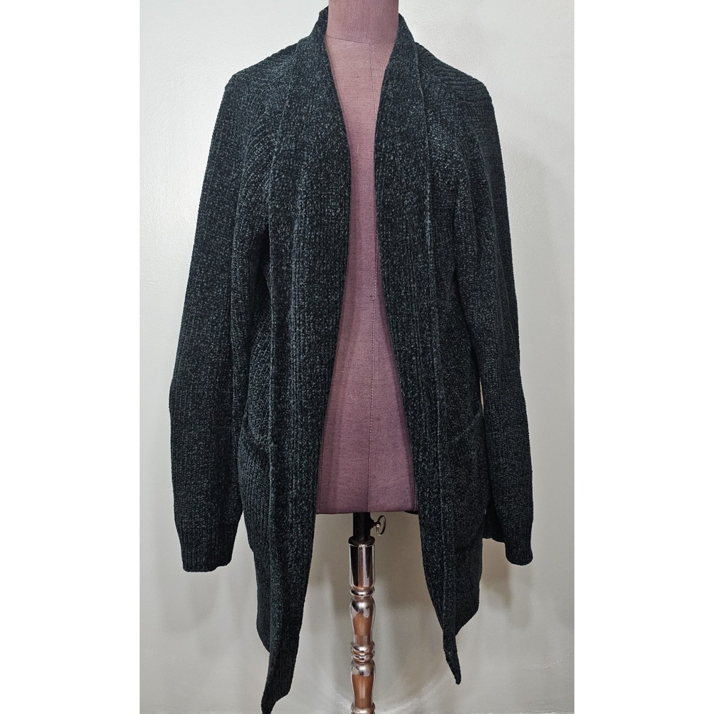 Matty M Long Cardigan Sweater SZ XL Open Front Slouchy‎ Loose Drape Olive Green